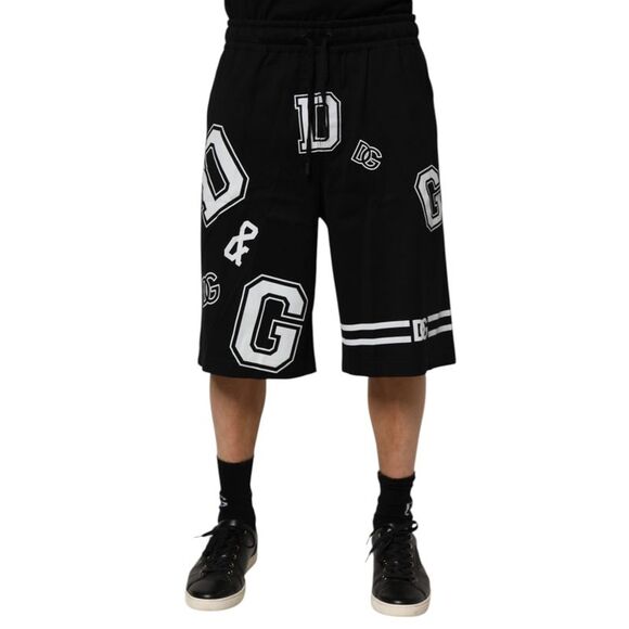 Dolce & Gabbana Black Logo Print Cotton Casual Bermuda Men's Short (Pre-Owned)